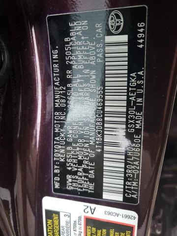 4T1BK3DB8CU469555 - 2012 TOYOTA AVALON BASE 栗色 照片 12