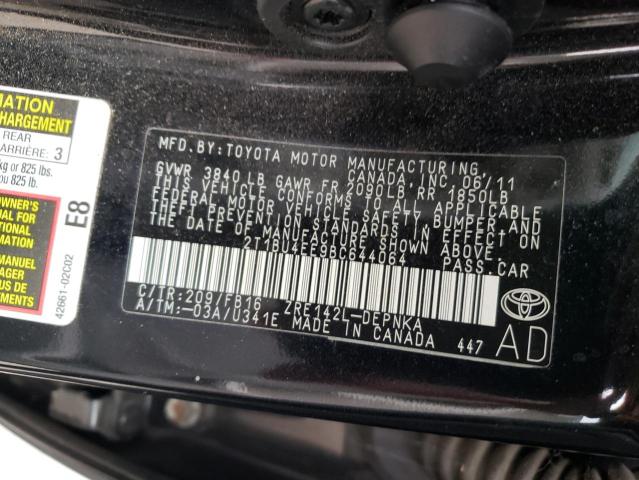 2T1BU4EE9BC644064 - 2011 TOYOTA COROLLA BASE BLACK photo 12