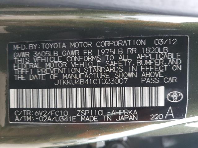 JTKKU4B41C1023007 - 2012 TOYOTA SCION XD GREEN photo 13