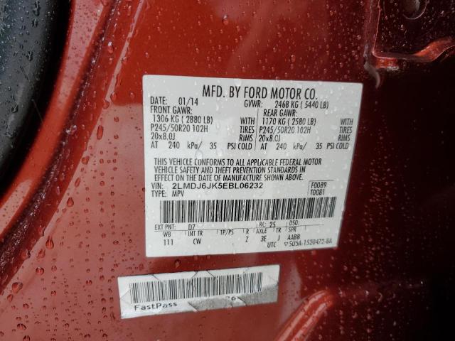 2LMDJ6JK5EBL06232 - 2014 LINCOLN MKX RED photo 14