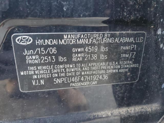 5NPEU46F47H192436 - 2007 HYUNDAI SONATA SE BLACK photo 12