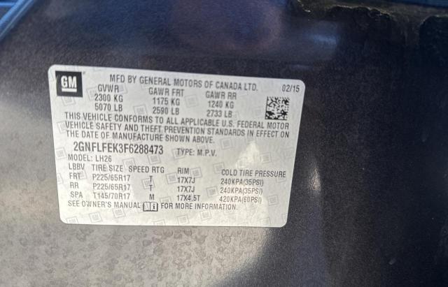 2GNFLFEK3F6288473 - 2015 CHEVROLET EQUINOX LT CHARCOAL photo 10