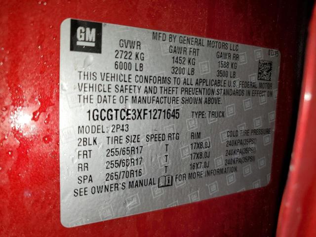 1GCGTCE3XF1271645 - 2015 CHEVROLET COLORADO Z71 RED photo 13