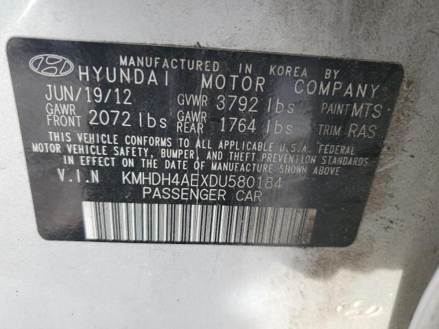 KMHDH4AEXDU580184 - 2013 HYUNDAI ELANTRA GLS SILVER photo 12