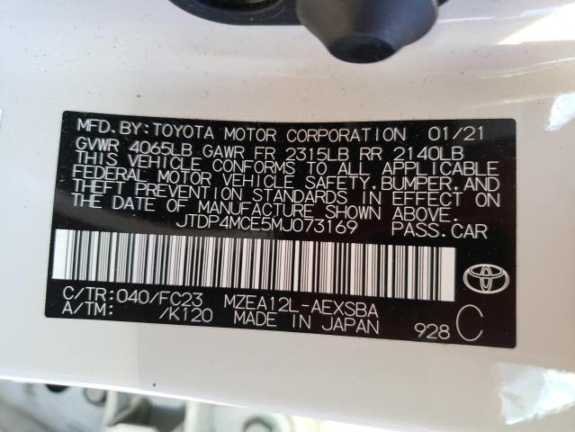 JTDP4MCE5MJ073169 - 2021 TOYOTA COROLLA SE WHITE photo 12