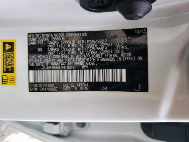 JTJZK1BA6E2418519 - 2014 LEXUS RX 350 WHITE photo 13