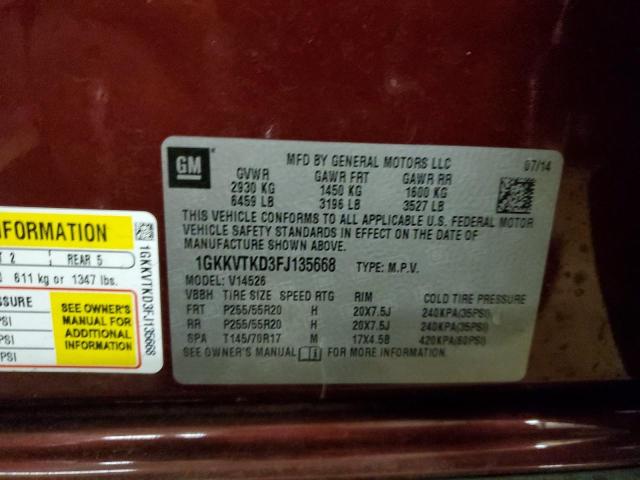 1GKKVTKD3FJ135668 - 2015 GMC ACADIA DENALI BURGUNDY photo 13