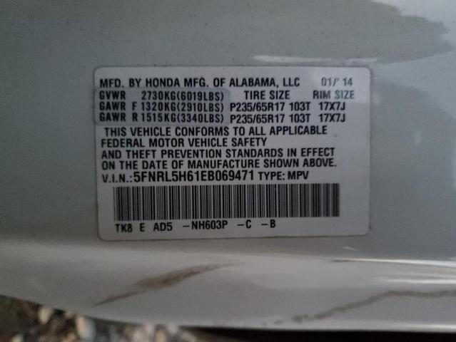 5FNRL5H61EB069471 - 2014 HONDA ODYSSEY EXL WHITE photo 13