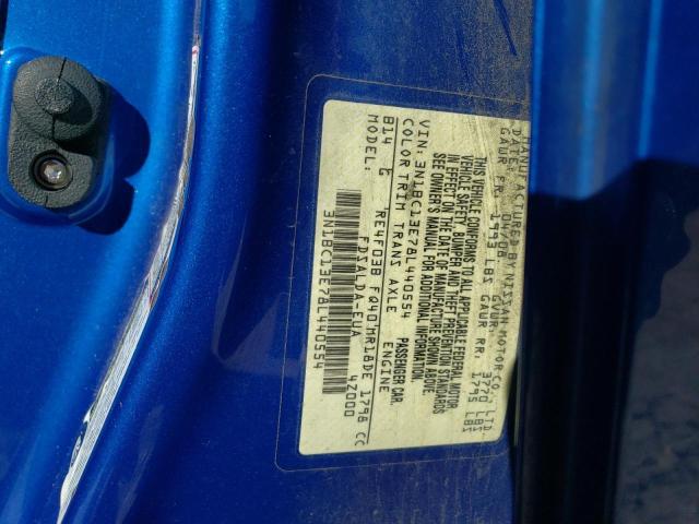 3N1BC13E78L440554 - 2008 NISSAN VERSA S BLUE photo 12