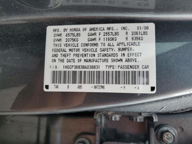 1HGCP36838A036831 - 2008 HONDA ACCORD EXL GRAY photo 12