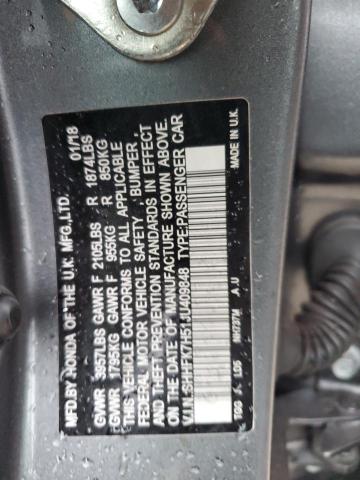 SHHFK7H51JU409848 - 2018 HONDA CIVIC EX GRAY photo 12