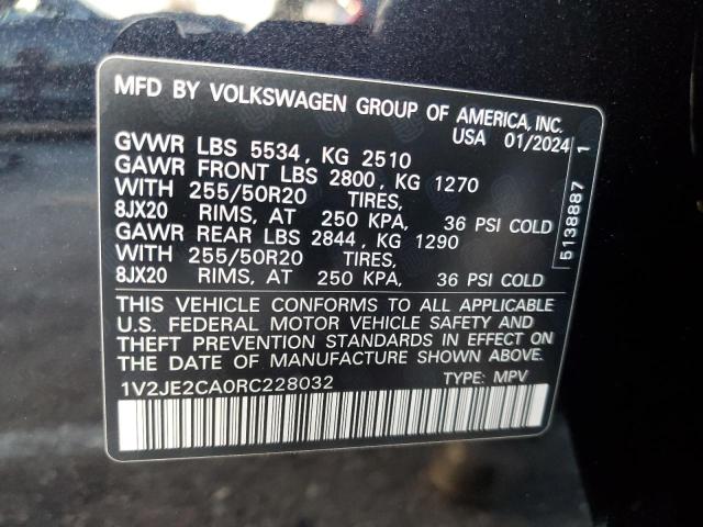 1V2JE2CA0RC228032 - 2024 VOLKSWAGEN ATLAS CROS SE BLACK photo 14