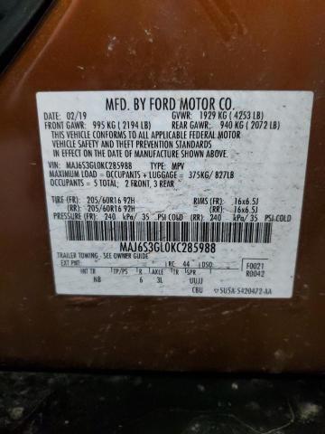 MAJ6S3GL0KC285988 - 2019 FORD ECOSPORT SE BROWN photo 12