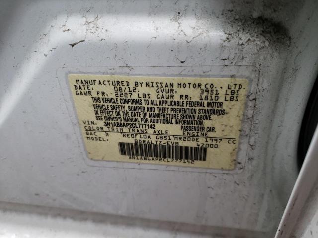 3N1AB6AP2CL777142 - 2012 NISSAN SENTRA 2.0 WHITE photo 12