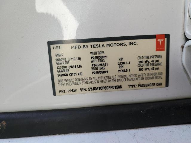 5YJSA1CP6CFP01586 - 2012 TESLA MODEL S WHITE photo 12