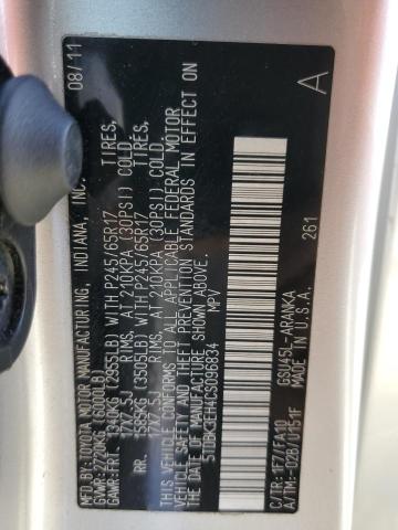 5TDBK3EH4CS096834 - 2012 TOYOTA HIGHLANDER BASE Argent photo 12