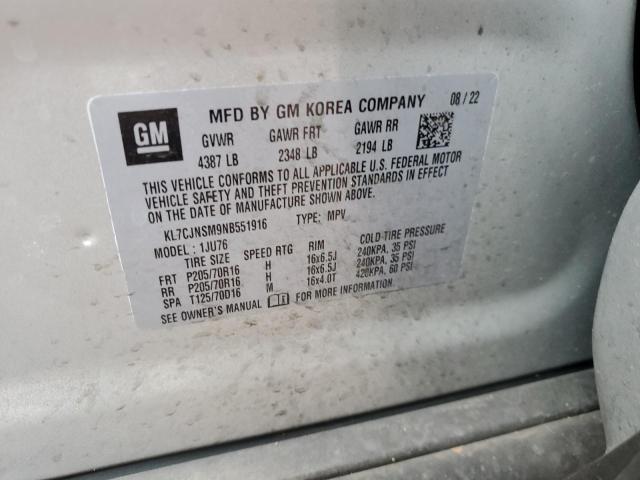 KL7CJNSM9NB551916 - 2022 CHEVROLET TRAX LS SILVER photo 13