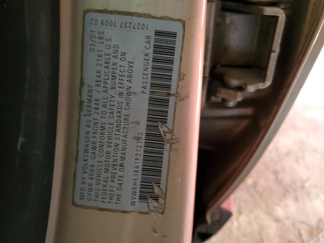 WVWRH63B61P212703 - 2001 VOLKSWAGEN PASSAT GLX Bej foto 12