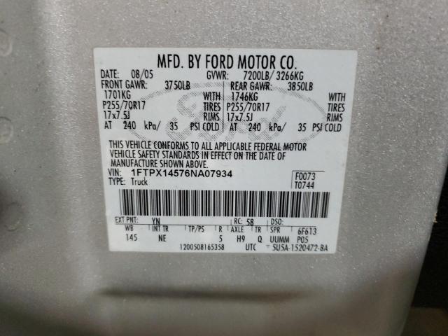 1FTPX14575NA33321 - 2005 FORD F150 SILVER photo 12