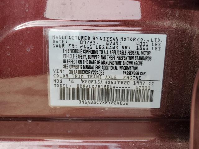 3N1AB8CVXRY224032 - 2024 NISSAN SENTRA SV BURGUNDY photo 12