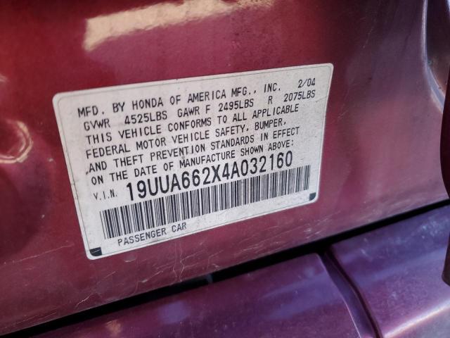 19UUA662X4A032160 - 2004 ACURA TL RED photo 12
