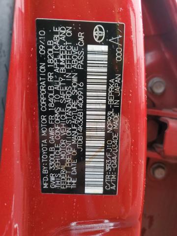 JTDBT4K36B1400916 - 2011 TOYOTA YARIS RED photo 12