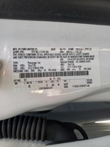 1FADP3K20DL363096 - 2013 FORD FOCUS SE WHITE photo 12