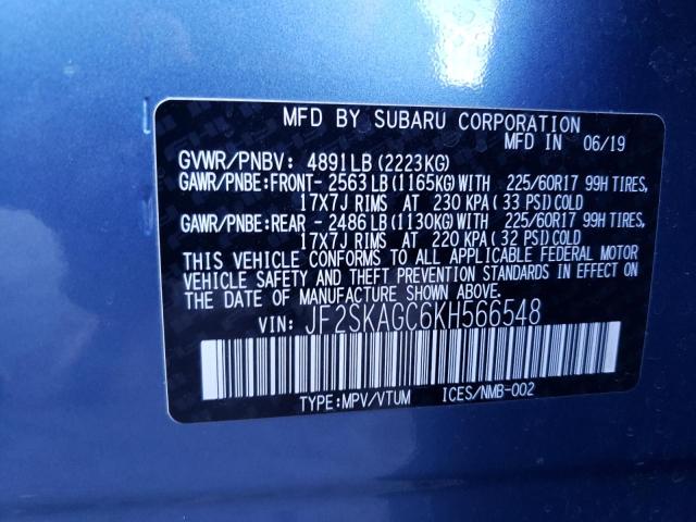 JF2SKAGC6KH566548 - 2019 SUBARU FORESTER PREMIUM BLUE photo 14