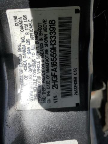 2HGFA16559H333918 - 2009 HONDA CIVIC LX GRAY photo 12