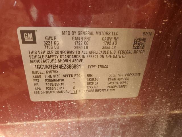 1GCVKREH4EZ386881 - 2014 CHEVROLET 1500 K1500 LT MAROON photo 12