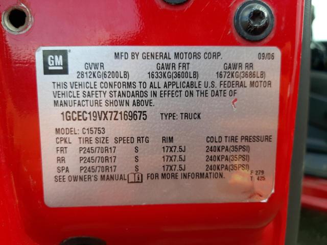 1GCEC19VX7Z169675 - 2007 CHEVROLET SILVERADO C1500 CLASSIC RED photo 12