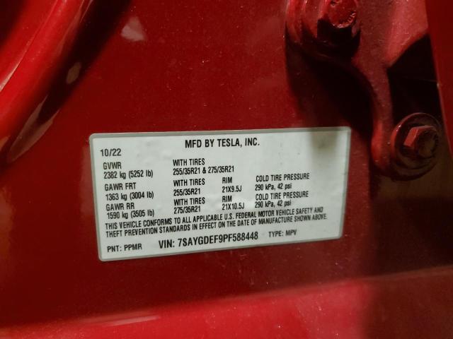 7SAYGDEF9PF588448 - 2023 TESLA MODEL Y RED photo 12