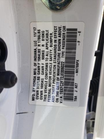 19XFC2F72JE006022 - 2018 HONDA CIVIC EX WHITE photo 13