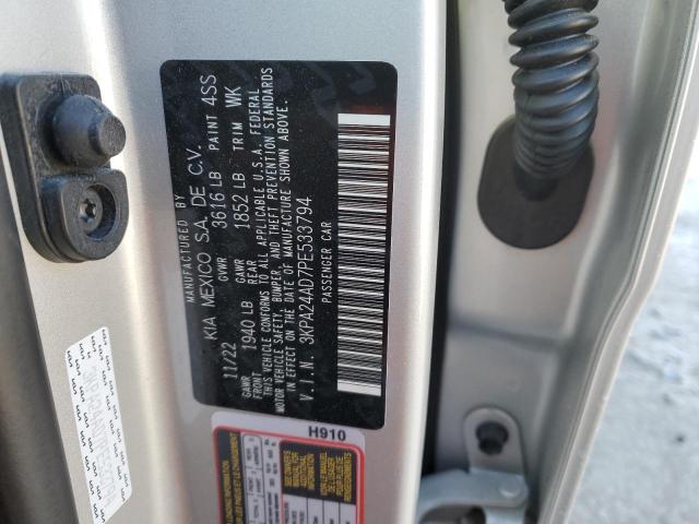 3KPA24AD7PE533794 - 2023 KIA RIO LX SILVER photo 12
