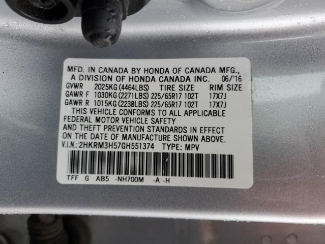 2HKRM3H57GH551374 - 2016 HONDA CR-V EX SILVER photo 14