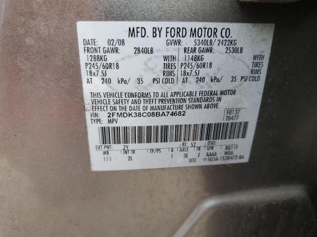 2FMDK38C08BA74682 - 2008 FORD EDGE SEL SILVER photo 12