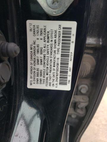 2HGFB2F50CH581116 - 2012 HONDA CIVIC LX BLACK photo 12