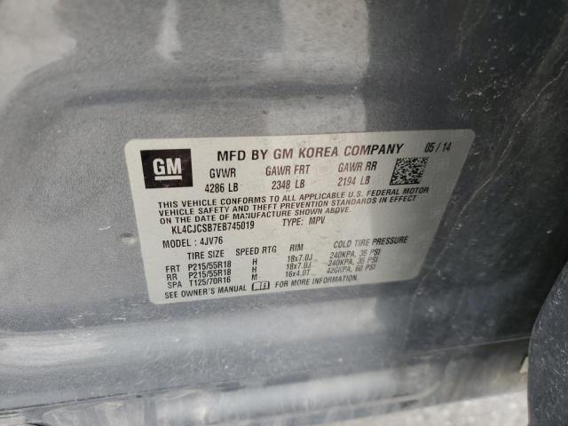 KL4CJCSB7EB745019 - 2014 BUICK ENCORE GRAY photo 12