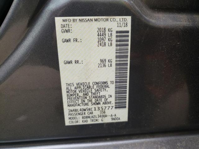 1N4BL4DW5KC135777 - 2019 NISSAN ALTIMA SV GRAY photo 13