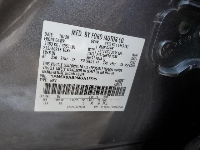 1FM5K8AB9MGA17595 - 2021 FORD EXPLORER POLICE INTERCEPTOR رمادي صورة 12