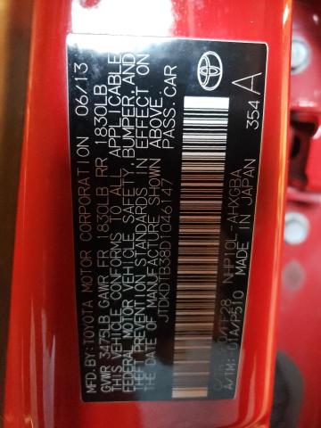 JTDKDTB38D1046147 - 2013 TOYOTA PRIUS C RED photo 13