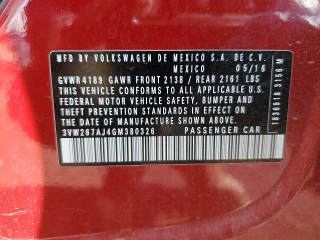3VW267AJ4GM380326 - 2016 VOLKSWAGEN JETTA S RED photo 13