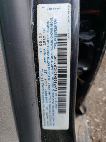 3VWPE69M23M197082 - 2003 VOLKSWAGEN JETTA WOLFSBURG 黑色 照片 10