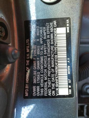 SHHFK7H40MU413109 - 2021 HONDA CIVIC SPORT CHARCOAL photo 12