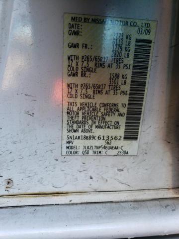 5N1AR18B89C613562 - 2009 NISSAN PATHFINDER S WHITE photo 12