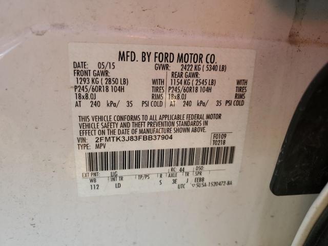 2FMTK3J83FBB37904 - 2015 FORD EDGE SEL WHITE photo 12