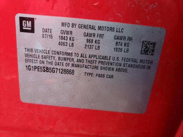 1G1PE5SB5G7128868 - 2016 CHEVROLET CRUZE LIMI LT RED photo 12