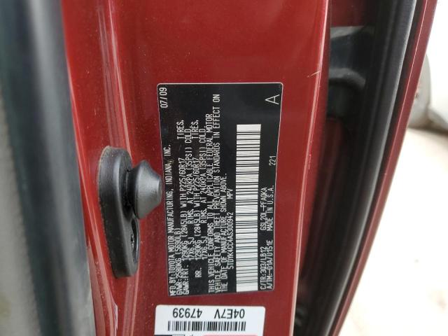 5TDYK4CC4AS300942 - 2010 TOYOTA SIENNA XLE RED photo 12