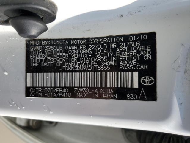 JTDKN3DU9A0118655 - 2010 TOYOTA PRIUS WHITE photo 13