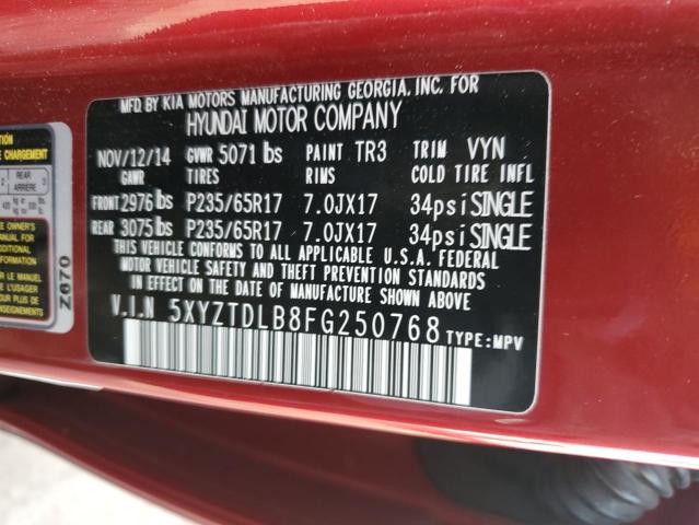 5XYZTDLB8FG250768 - 2015 HYUNDAI SANTA FE S RED photo 12